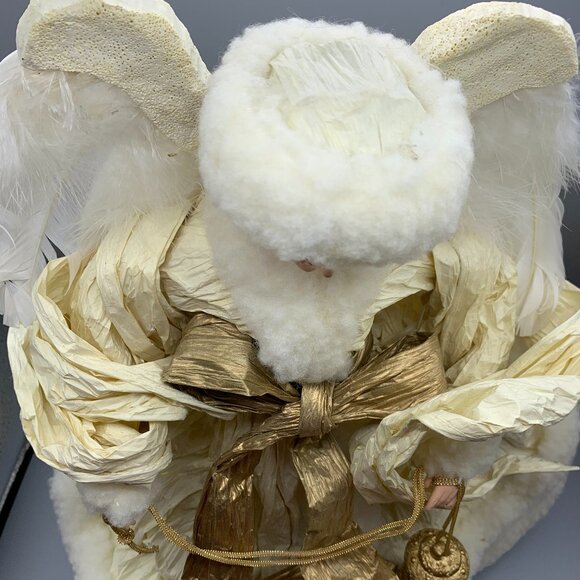16" Angel Tree Topper Porcelain Face & Hands Cream & Gold Dress - Picture 12 of 12